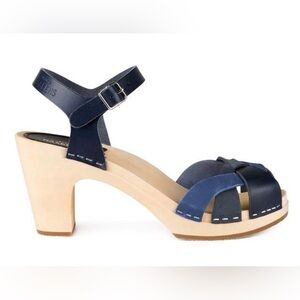 Swedish Hasbeens Kringlan Blue Nubuck Leather Heel Sandal, Size 36/6